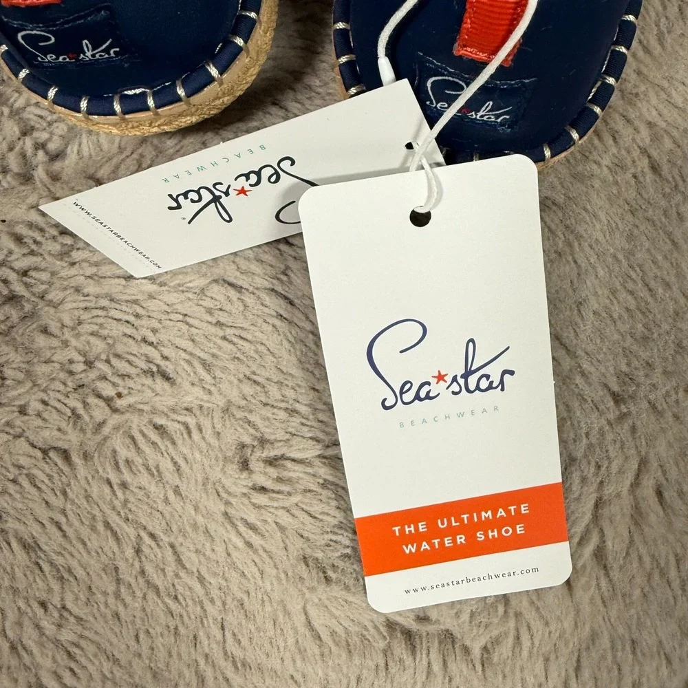 NWT Seastar Beachwear 'Love' Beachcomber embroidered Espadrilles Shoes  W11 Navy